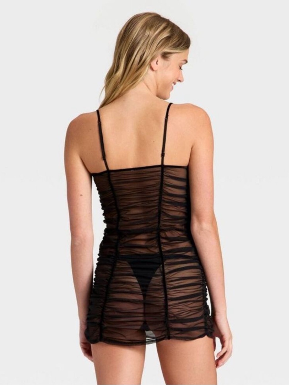 Auden Mesh Lingerie Slip Dress in Black Sheer Ruched Chemise Bodycon Women S NEW - Picture 3 of 12